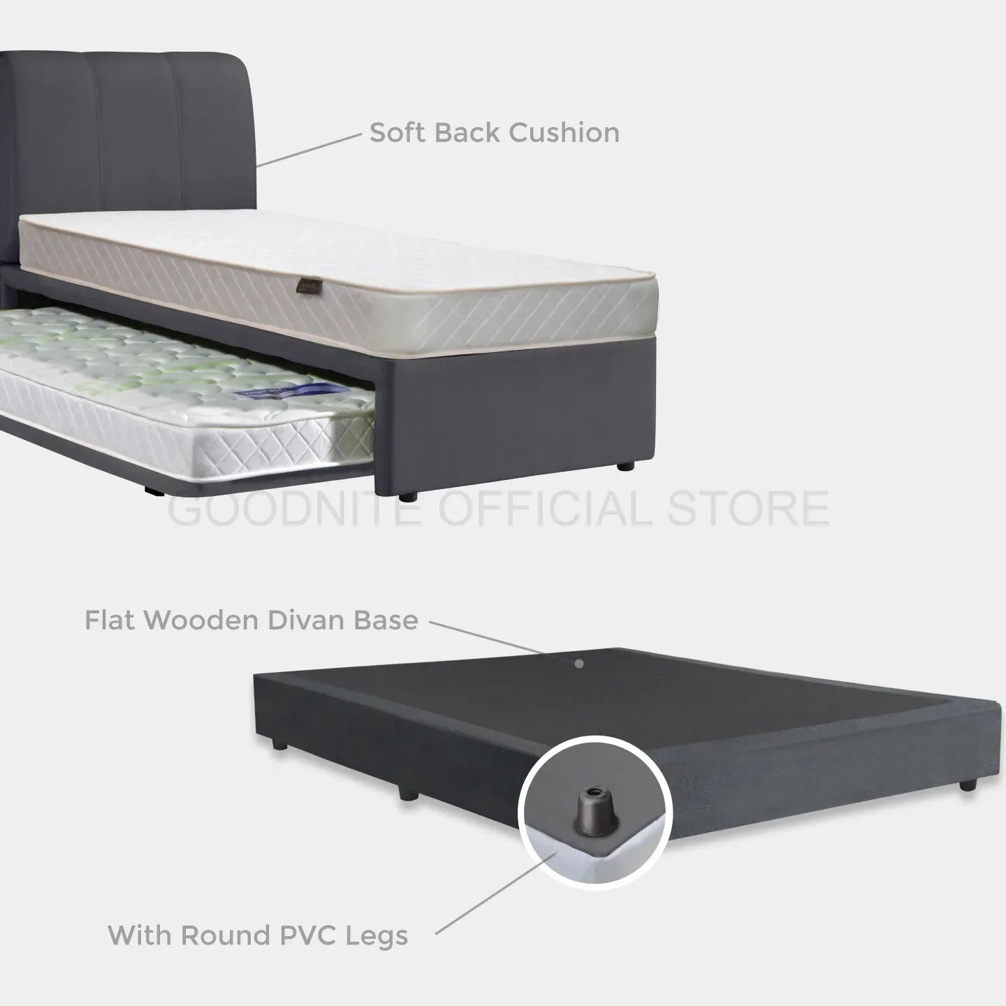 Goodnite SLP1 Bedframe (Single Top + Single Size Bottom Wooden Pull Out Multi Divan)