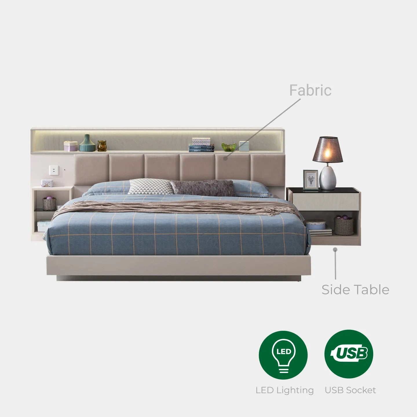 Goodnite Queen/ King Bedroom Set, Bedframe + Wardrobe + Dresser + Side Table (RAME)