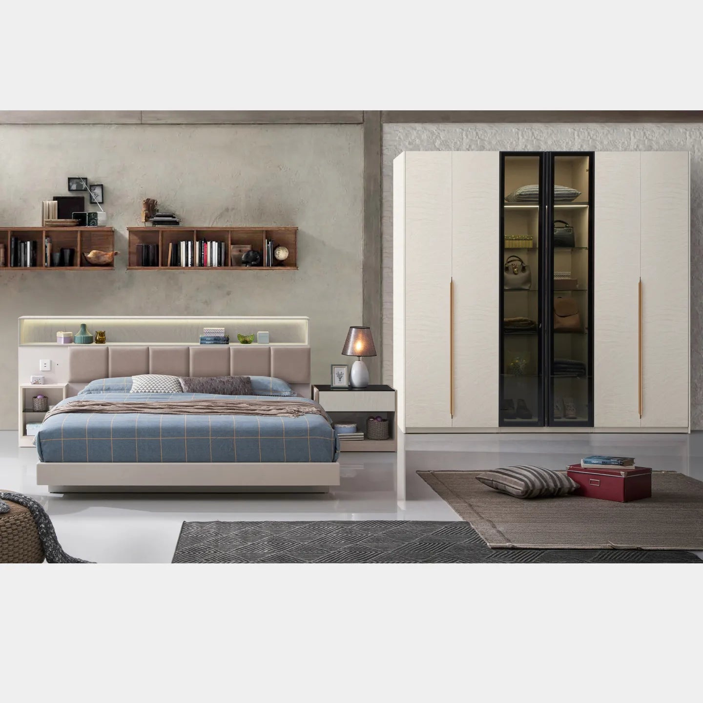 Goodnite Queen/ King Bedroom Set, Bedframe + Wardrobe + Dresser + Side Table (RAME)