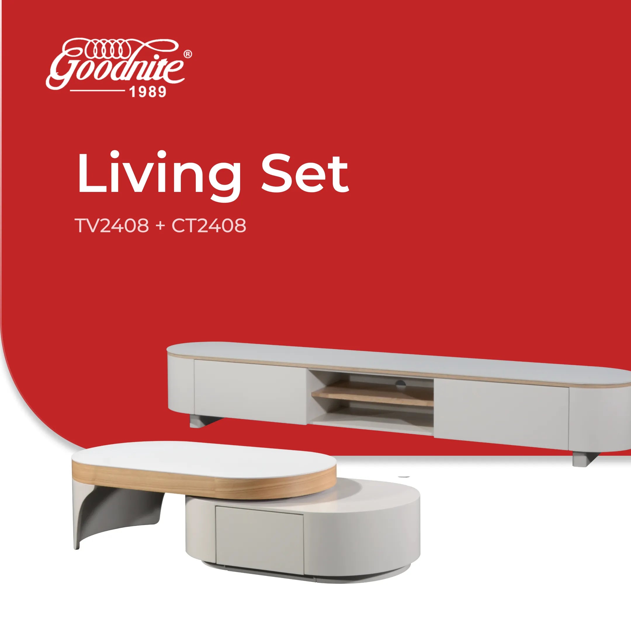 Goodnite Ceramic Top TV Cabinet with Ceramic + Wooden Top Coffee Table (TV2408 + CT2408)