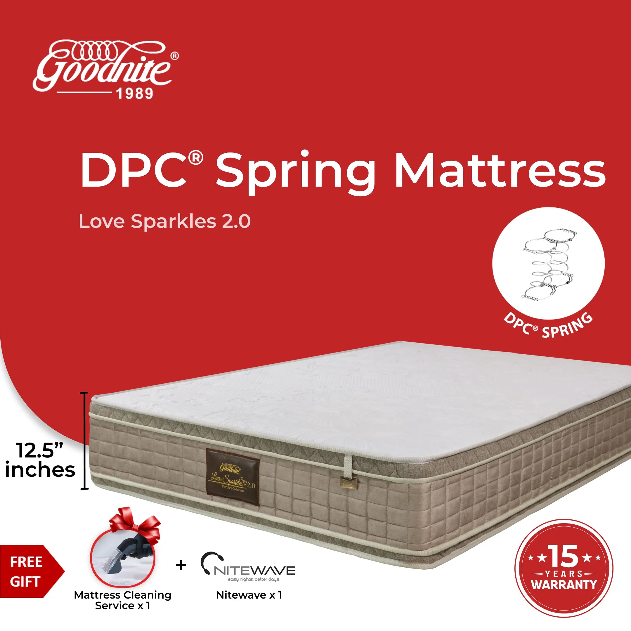 Goodnite Love Sparkles 2.0 Signature DPC Spring Mattress (12.5 Inch) with Single/ Super Single/ Queen/ King