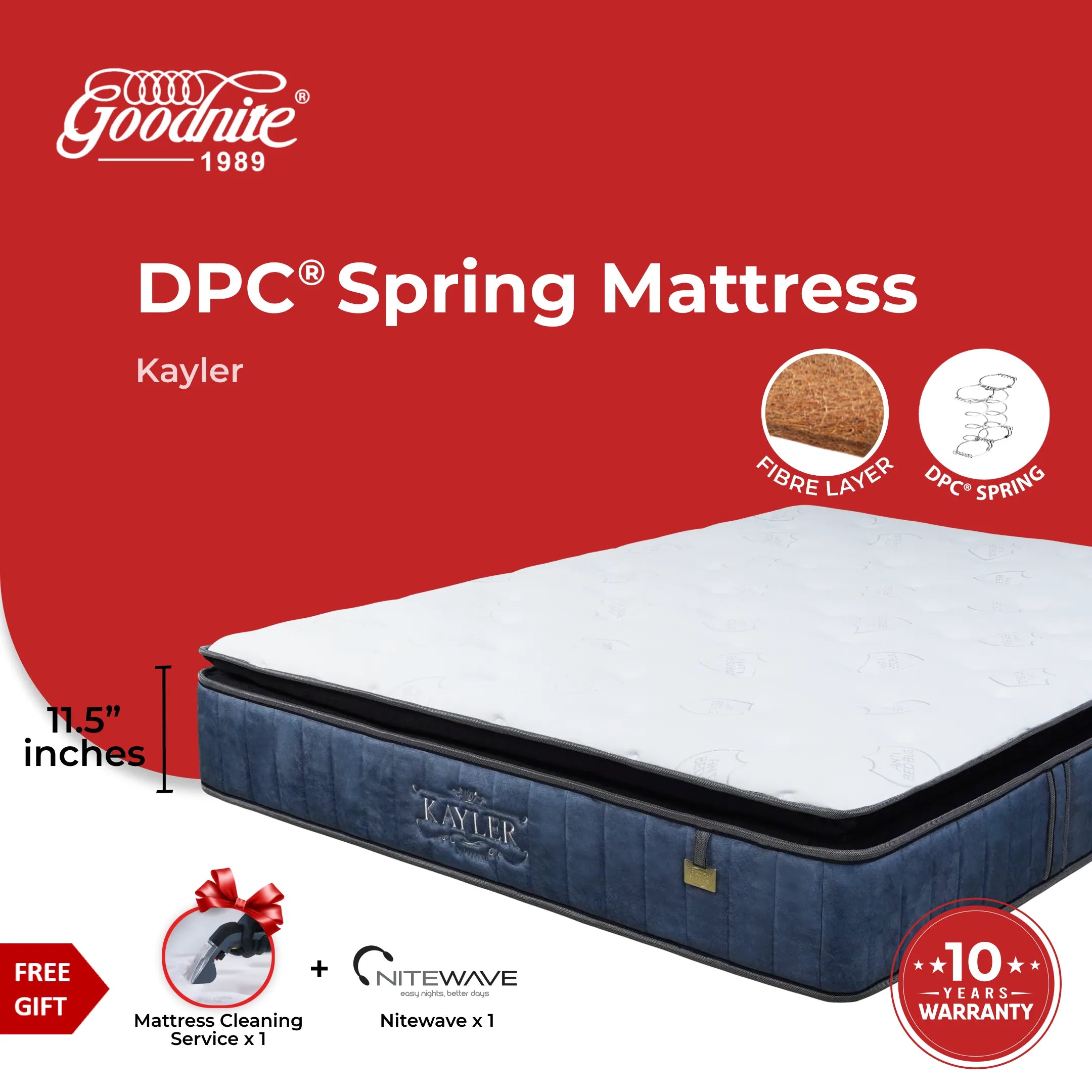 Goodnite Kayler DPC Spring Mattress (11.5 Inch) with Single/ Super Single/ Queen/ King