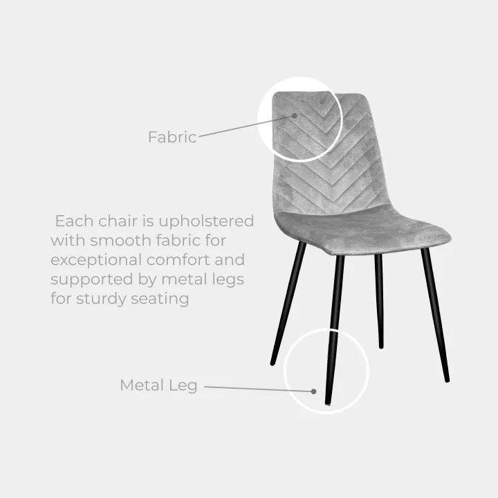 Goodnite (1+6) Marble Dining Set (W 1500mm), Marble Top Table, Metal Leg, Fabric Chair