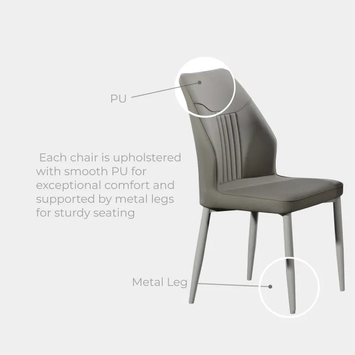 Goodnite 1+6 / 1+8 Marble Dining Set (W 1500mm), Marble Top Table, Metal Leg, PU Chair