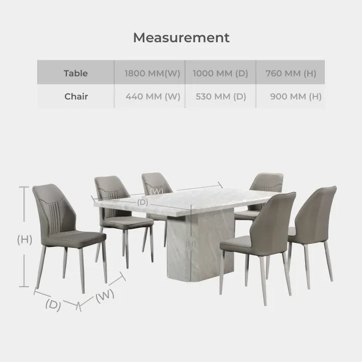 Goodnite 1+6 / 1+8 Marble Dining Set (W 1500mm), Marble Top Table, Metal Leg, PU Chair