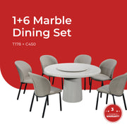 Goodnite 1+6 / 1+8 Marble Dining Set (W 1500mm), Marble Top Table, Metal Leg, PU Chair