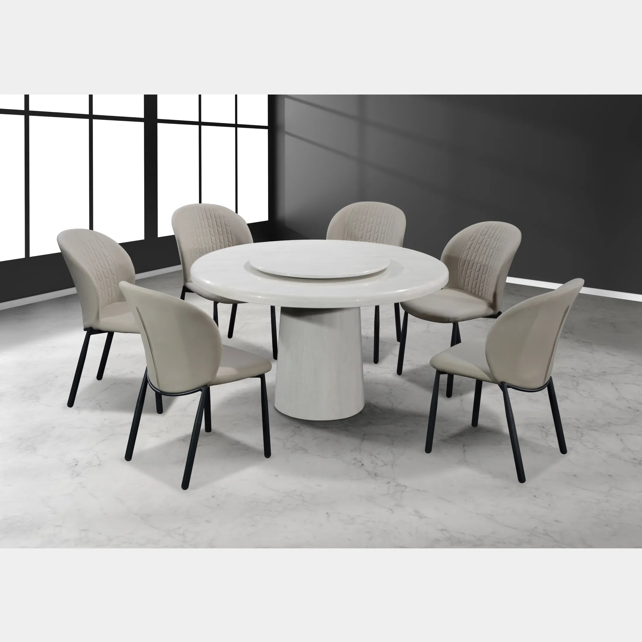 Goodnite 1+6 / 1+8 Marble Dining Set (W 1500mm), Marble Top Table, Metal Leg, PU Chair