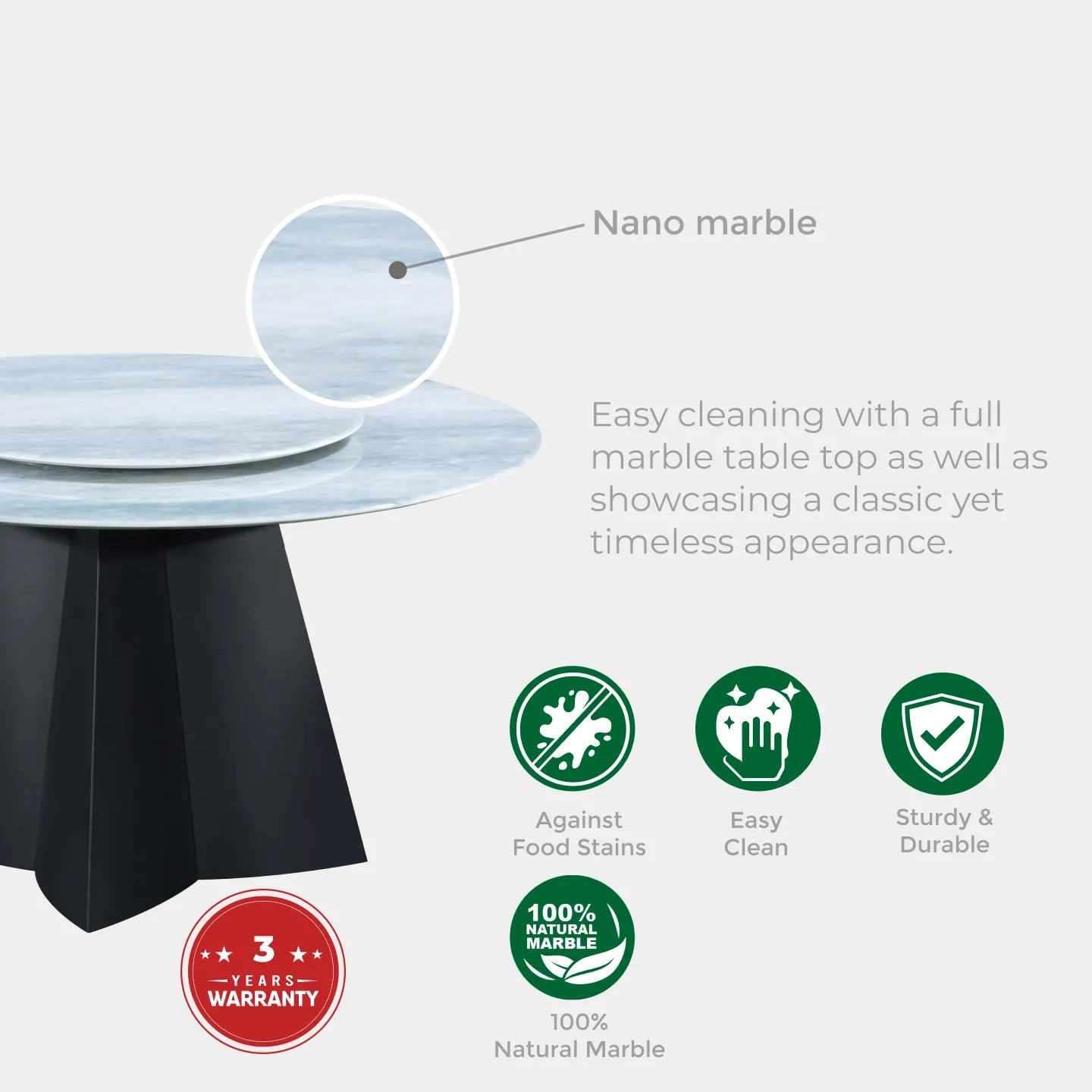 Goodnite (1+6) Marble Dining Set (W 1350mm), Full Marble Top Table, Metal Leg, PU Chair