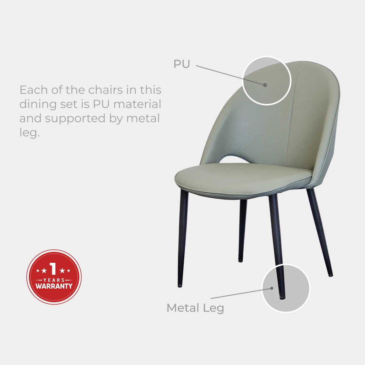 Goodnite (1+6) Marble Dining Set (W 1350mm), Full Marble Top Table, Metal Leg, PU Chair