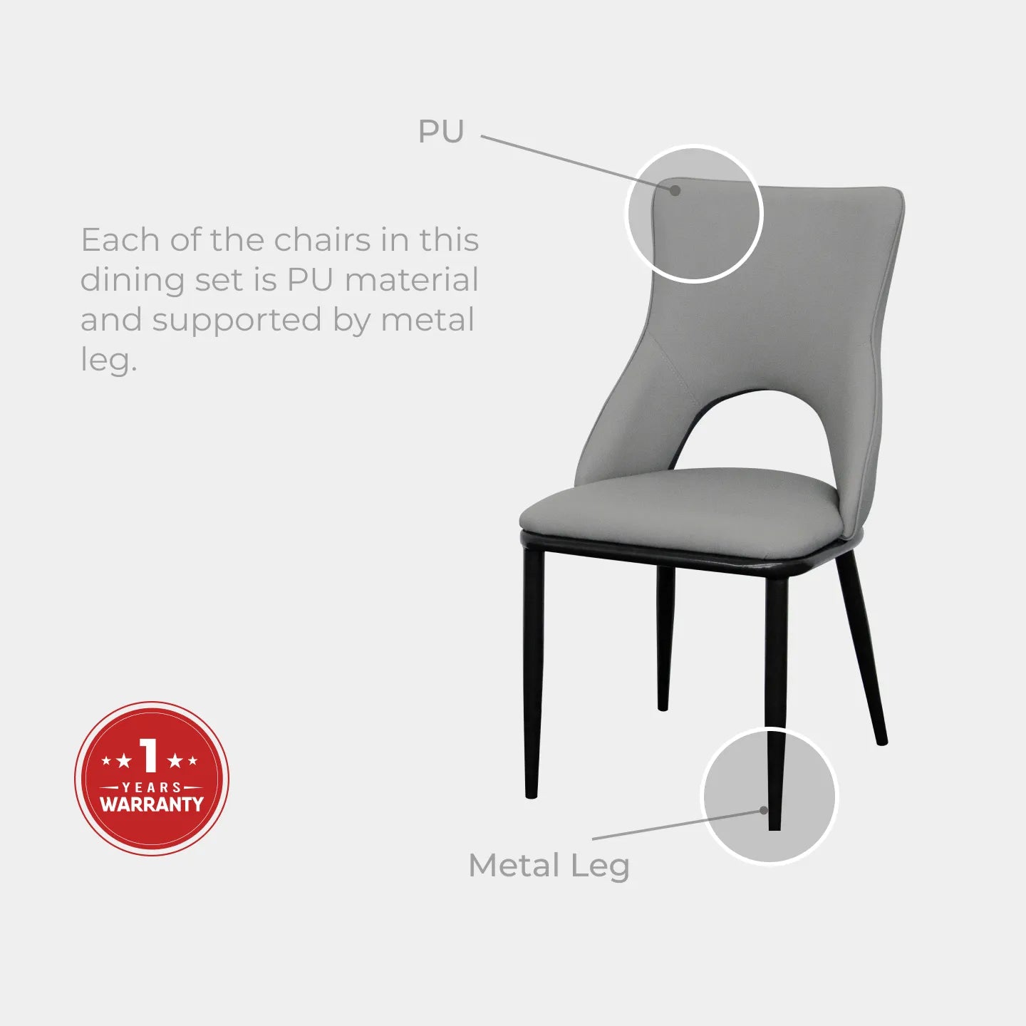 Goodnite (1+6) Marble Dining Set (W 1350mm), Full Marble Top Table, Slim Metal Leg, PU Chair