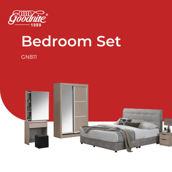 Goodnite Queen/ King Bedroom Set, Bedframe + Wardrobe + Dresser + Side Table (GN811)