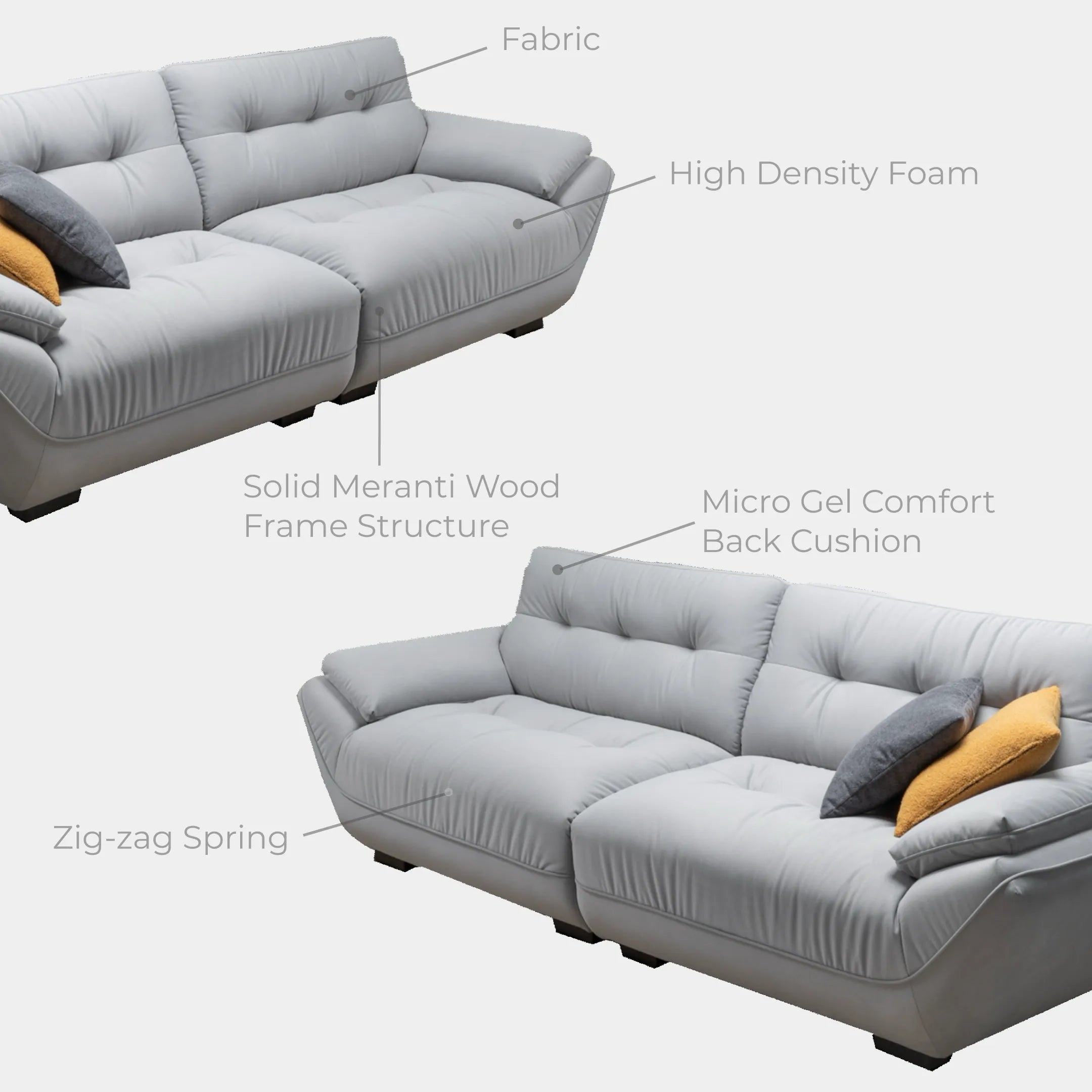 Goodnite Fabric Sofa (Delmara), 1 Seater/ 2 Seater/ 3 Seater/ 5 Years Warranty