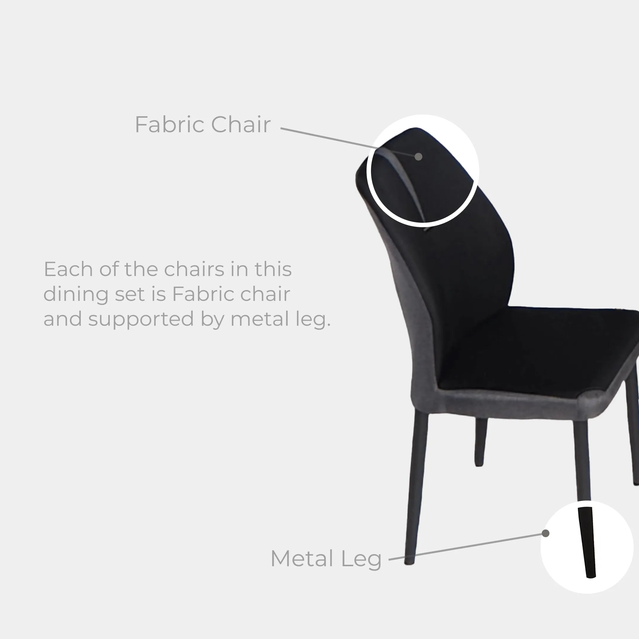 Goodnite (1+6) Ceramic Dining Set, Ceramic Top, Metal Leg, Fabric Chair