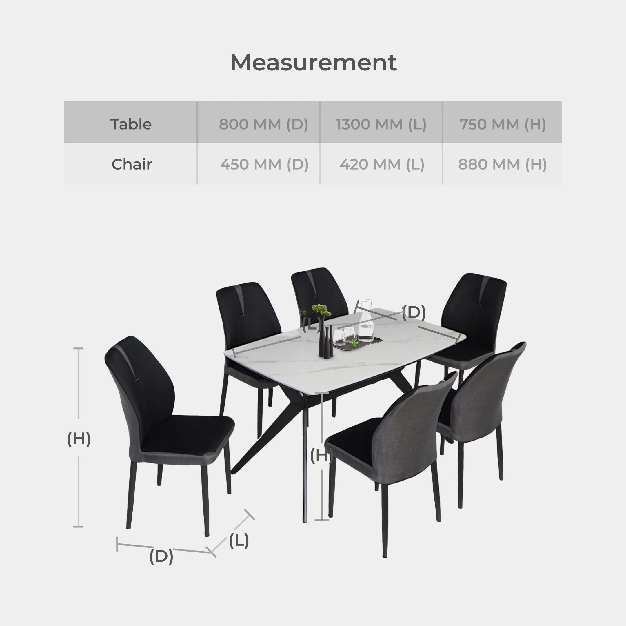 Goodnite (1+6) Ceramic Dining Set, Ceramic Top, Metal Leg, Fabric Chair