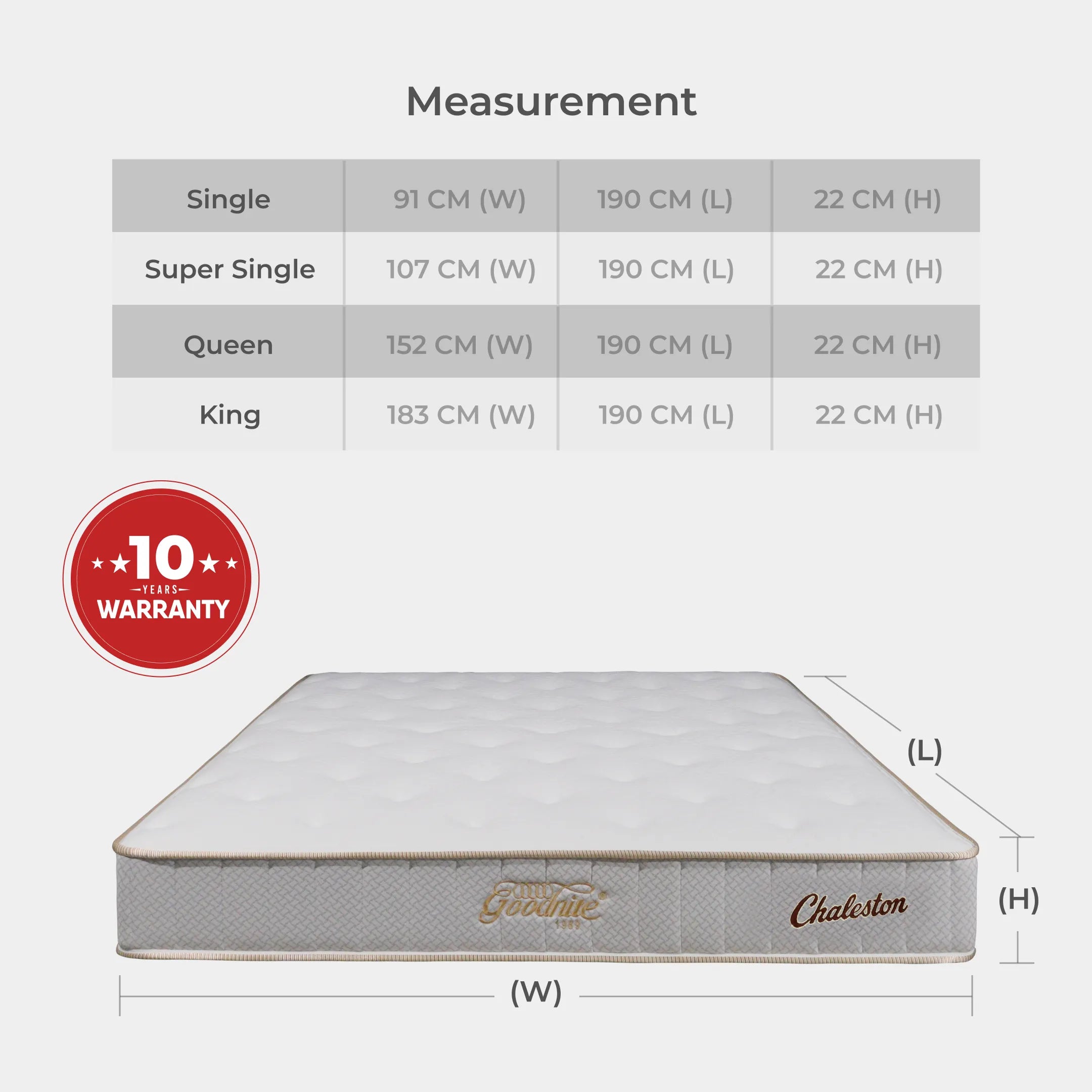 Goodnite Chaleston 6 Turn Posture Spring Mattress (9 Inch) with Single/ Super Single/ Queen/ King