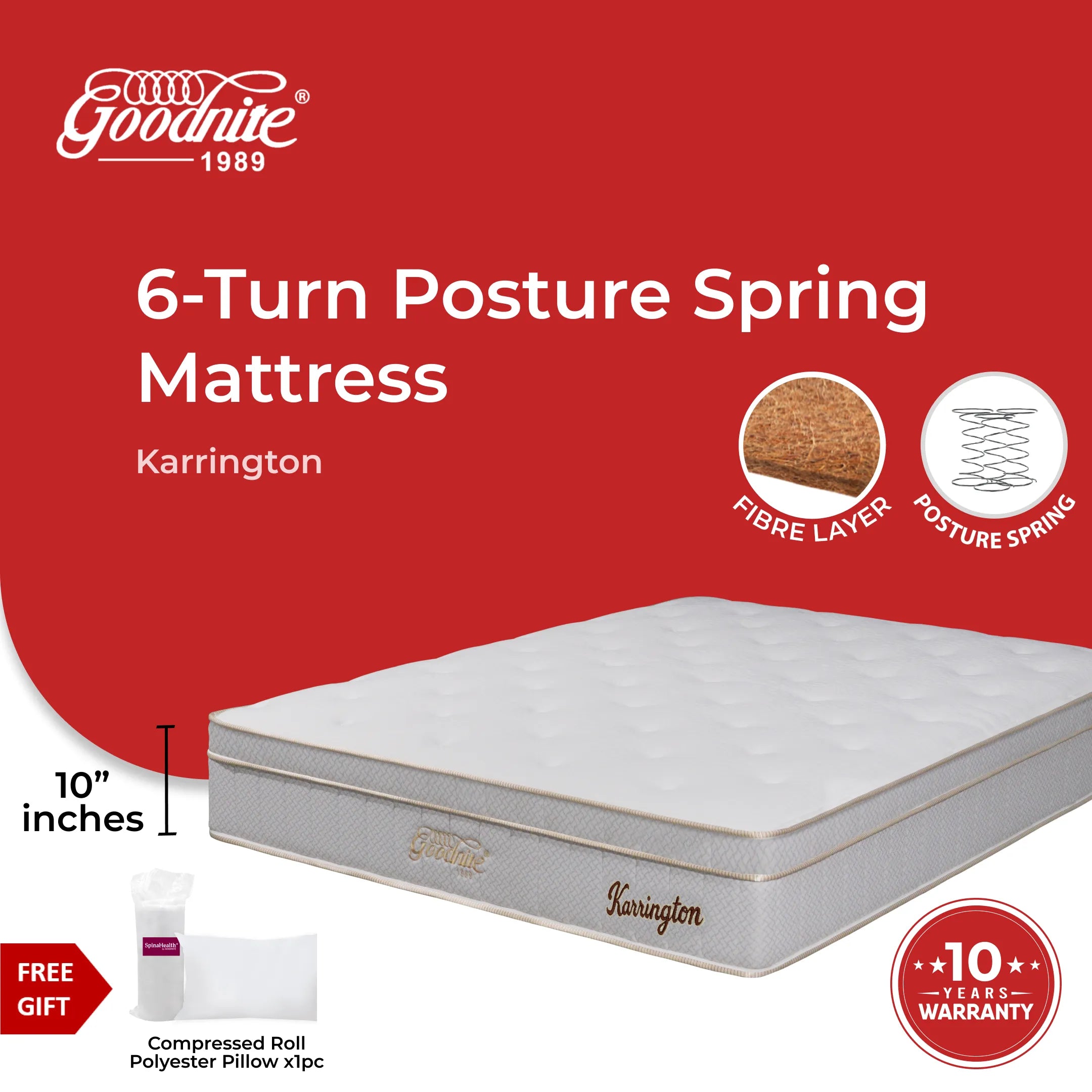 Goodnite Karrington 6 Turn Posture Spring Mattress with Single/ Super Single/ Queen/ King