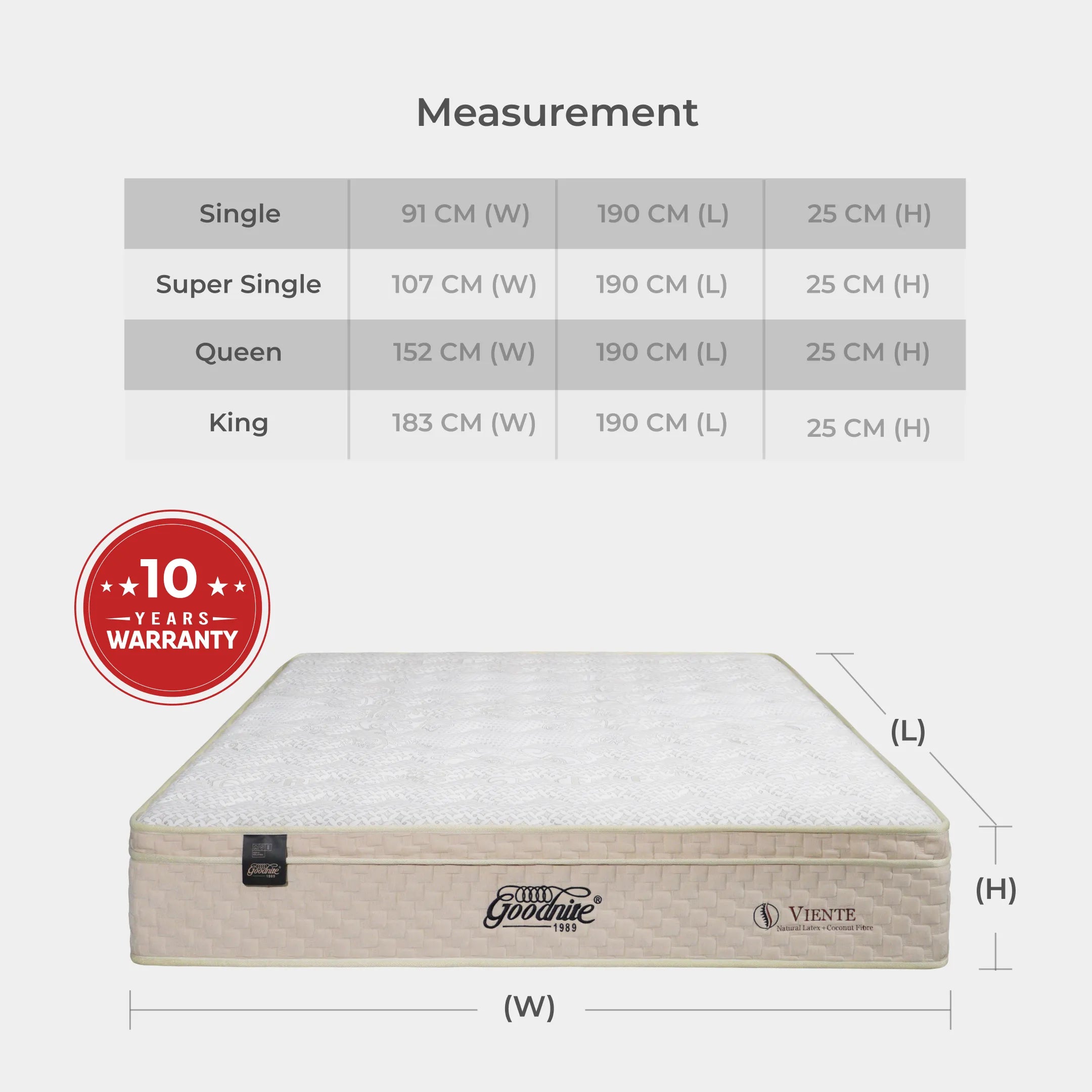 Goodnite Viente Coconut Fibre Mattress (10 Inch) with Single/ Super Single/ Queen/ King