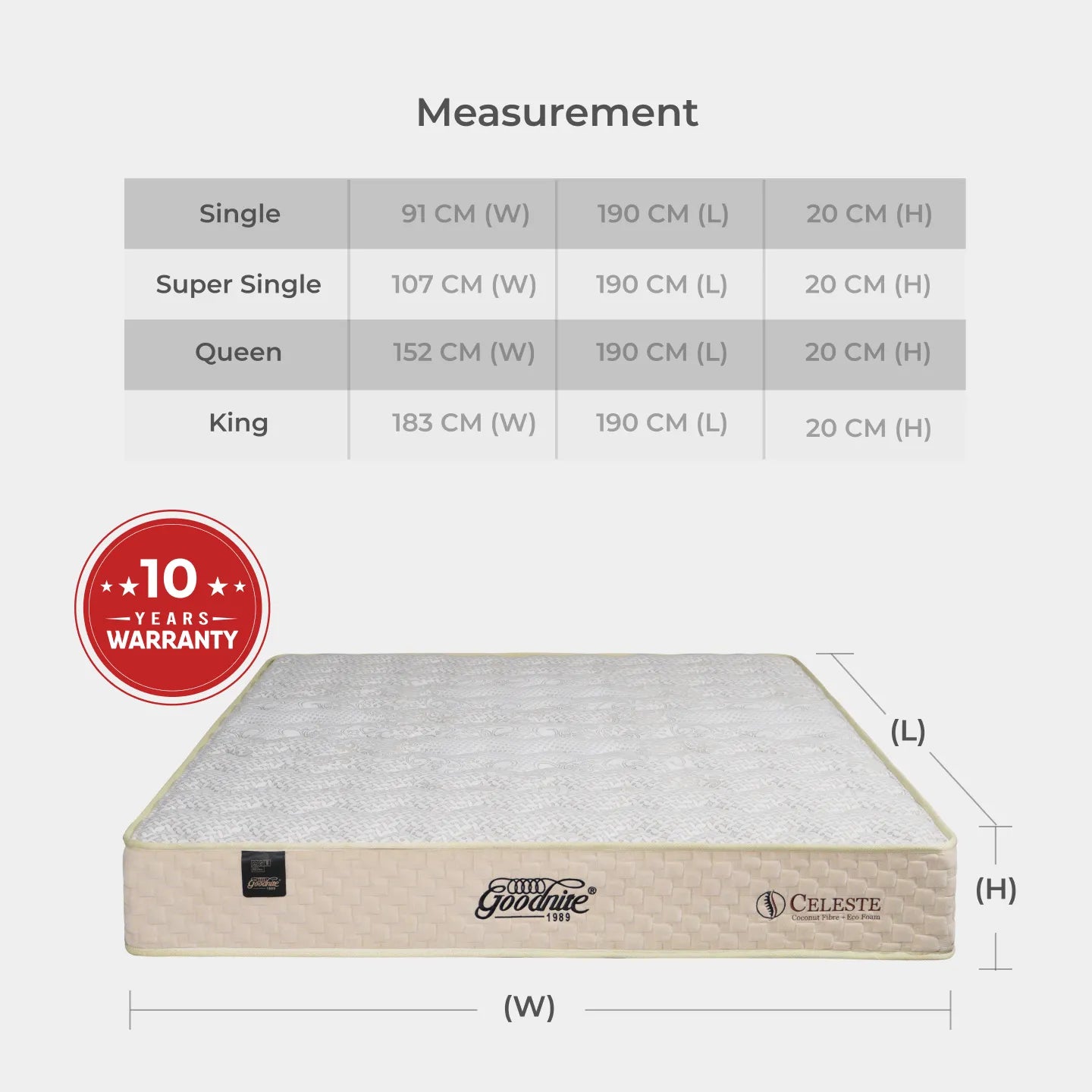 Goodnite Celeste Coconut Fibre Mattress (8 Inch) with Single/ Super Single/ Queen/ King