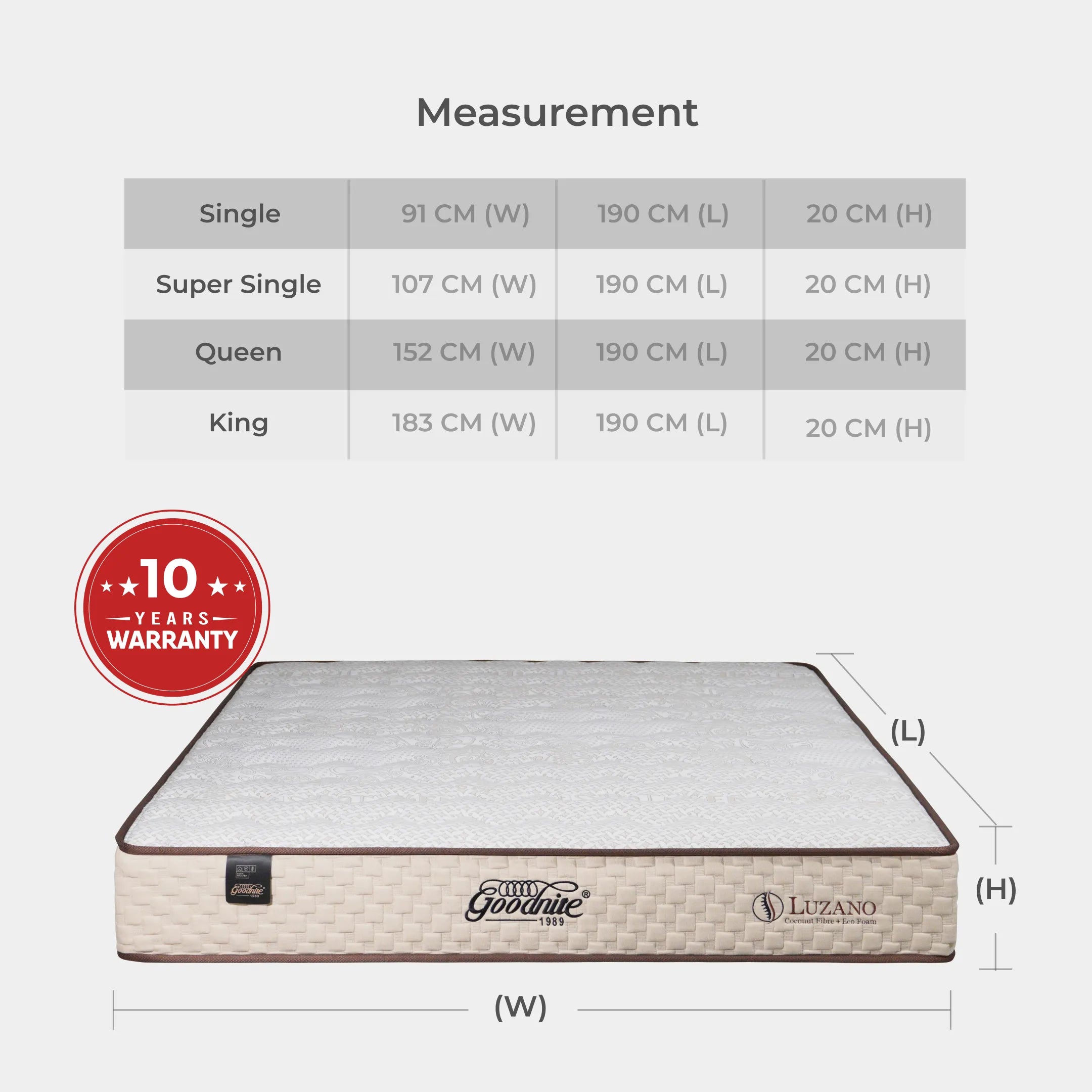 Goodnite Luzano Eco Foam Mattress (8 Inch) with Single/ Super Single/ Queen/ King