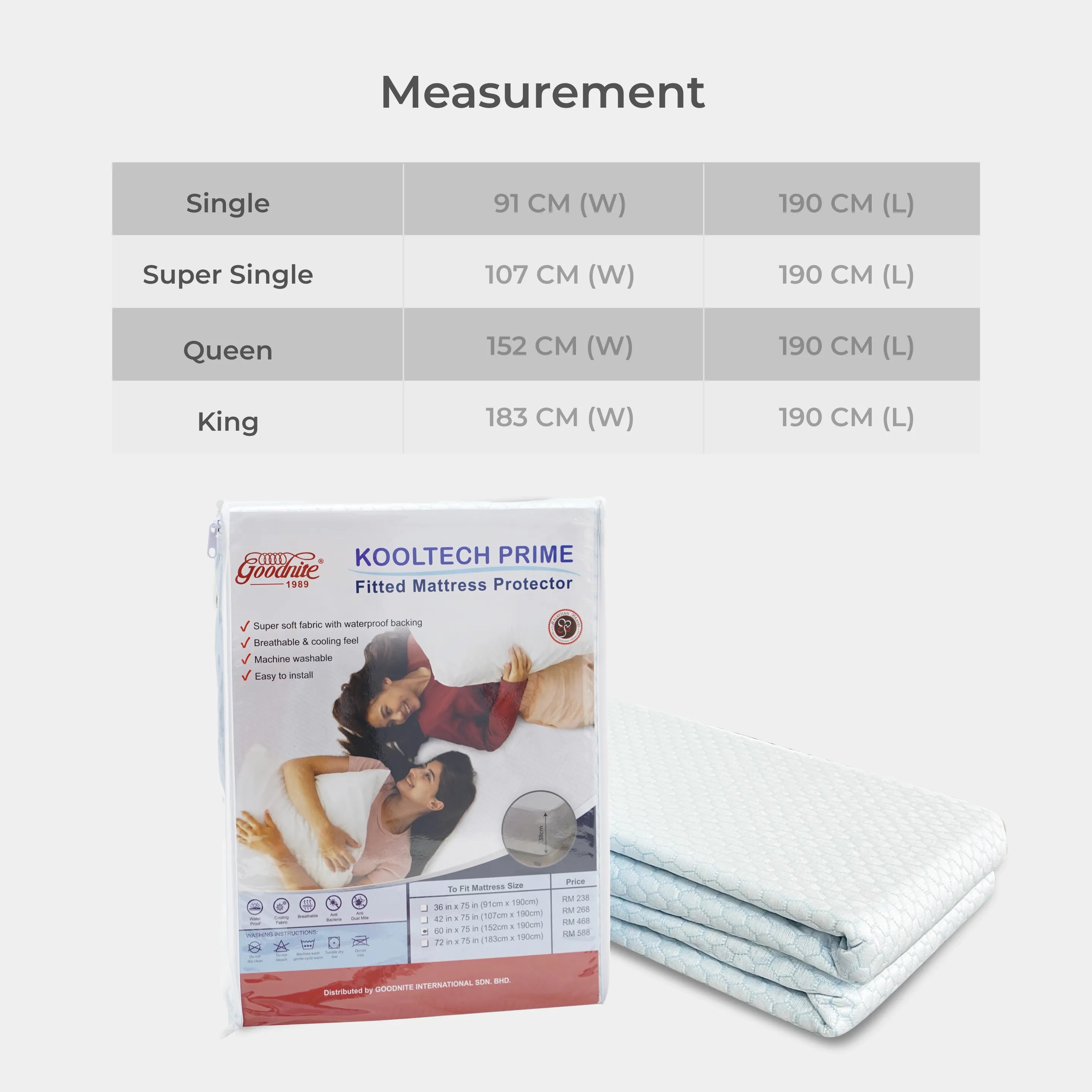 Goodnite KoolTech Prime Fitted Mattress Protector (Single/ Super Single/ Queen/ King)