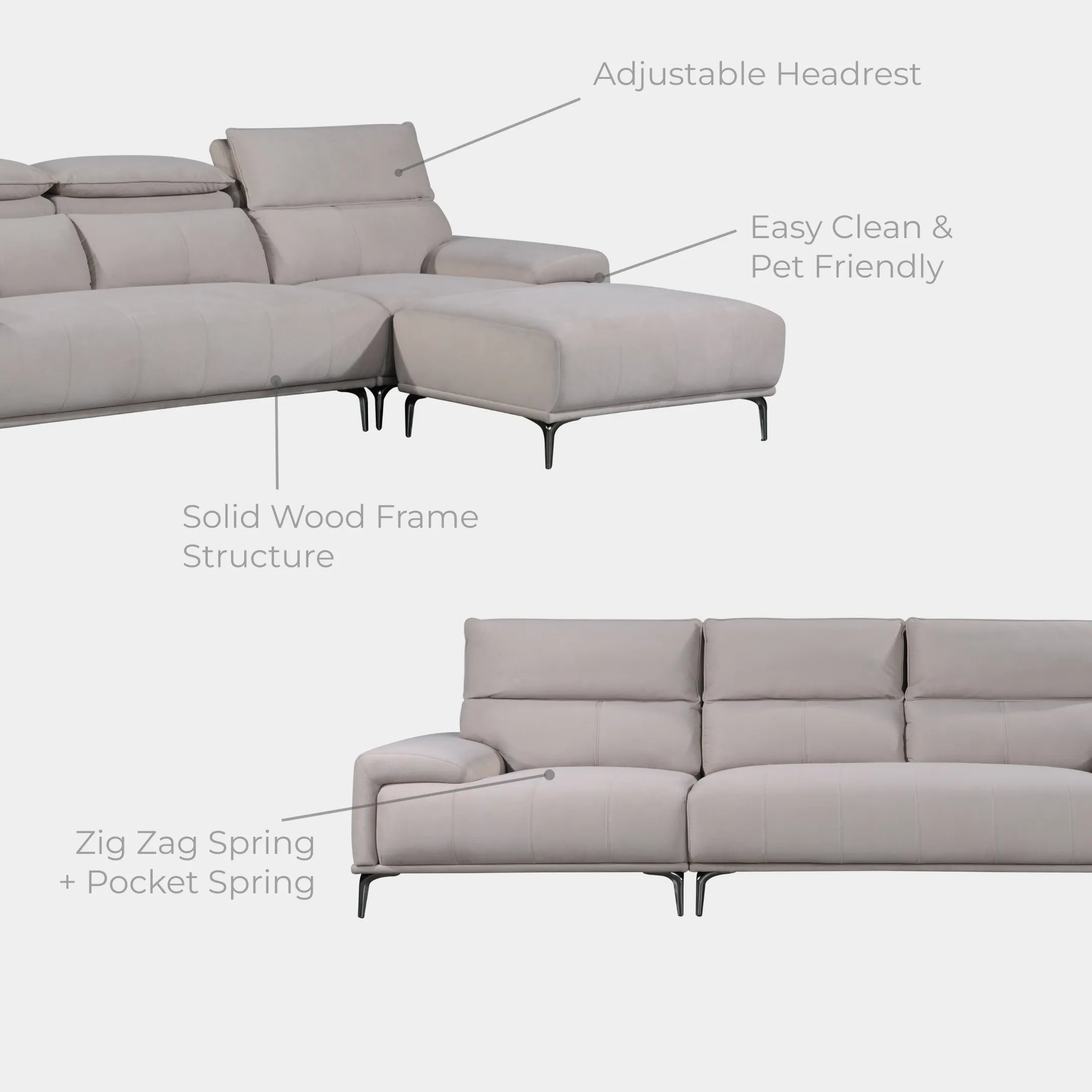 Goodnite Fabric Sofa (ML3777), 1 Seater/ 2 Seater/ 3 Seater/ 3 Seater+ Stool/ 2+3 Seater/ 5 Years Warranty