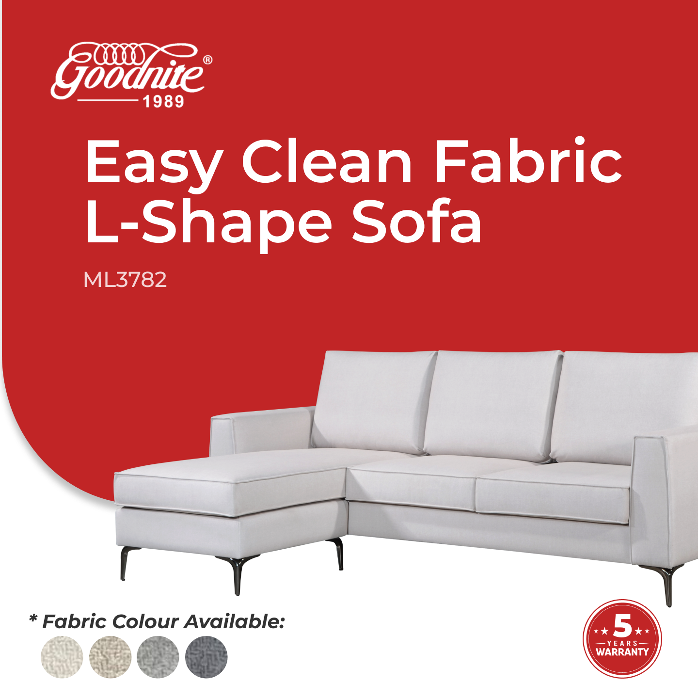Goodnite Fabric L-Shape (ML3782), 5 Years Warranty