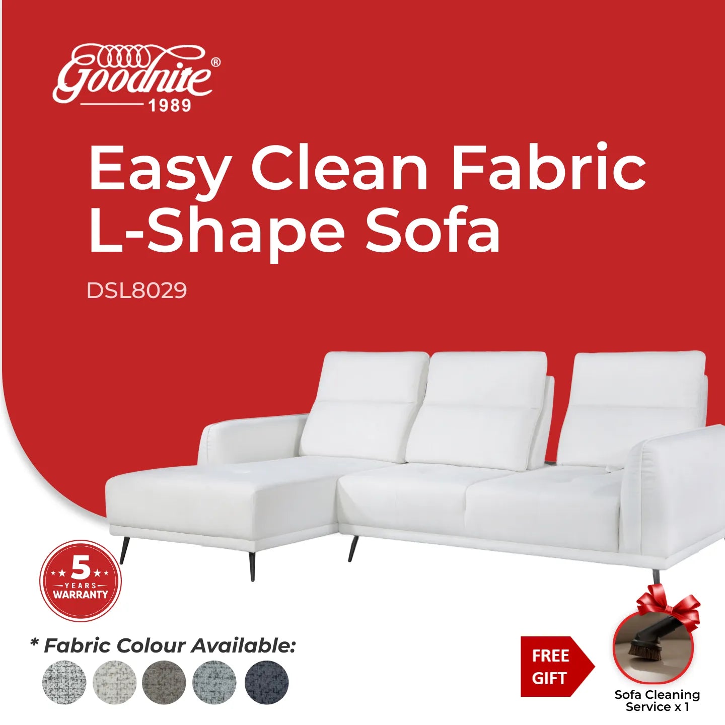 Goodnite Fabric L-Shape (DSL8029), 5 Years Warranty