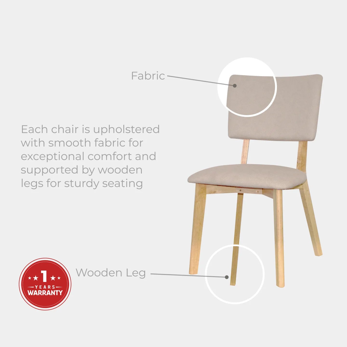 Goodnite (1+6) Nano Marble Dining Set (R 1350mm), Nano Marble Top Table, Wooden Leg, Fabric Chair