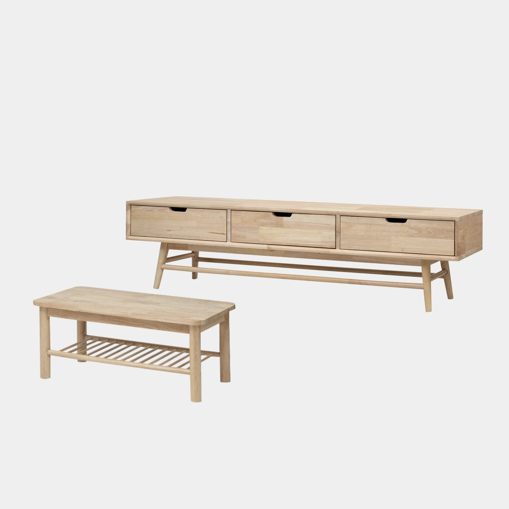 Goodnite Living Set (Orlando II + Muji), 6FT Solid Wood TV Cabinet + Coffee Table Set
