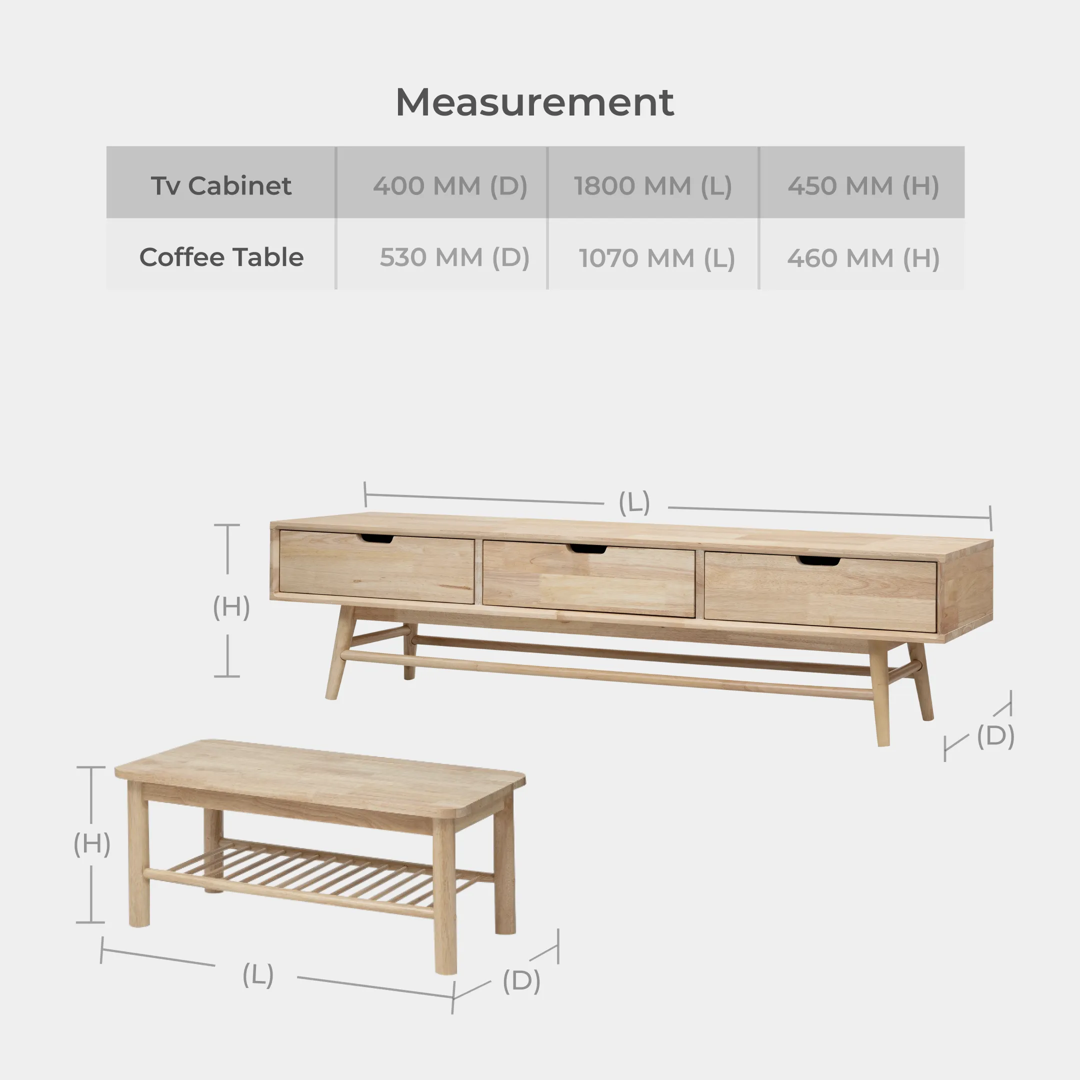 Goodnite Living Set (Orlando II + Muji), 6FT Solid Wood TV Cabinet + Coffee Table Set