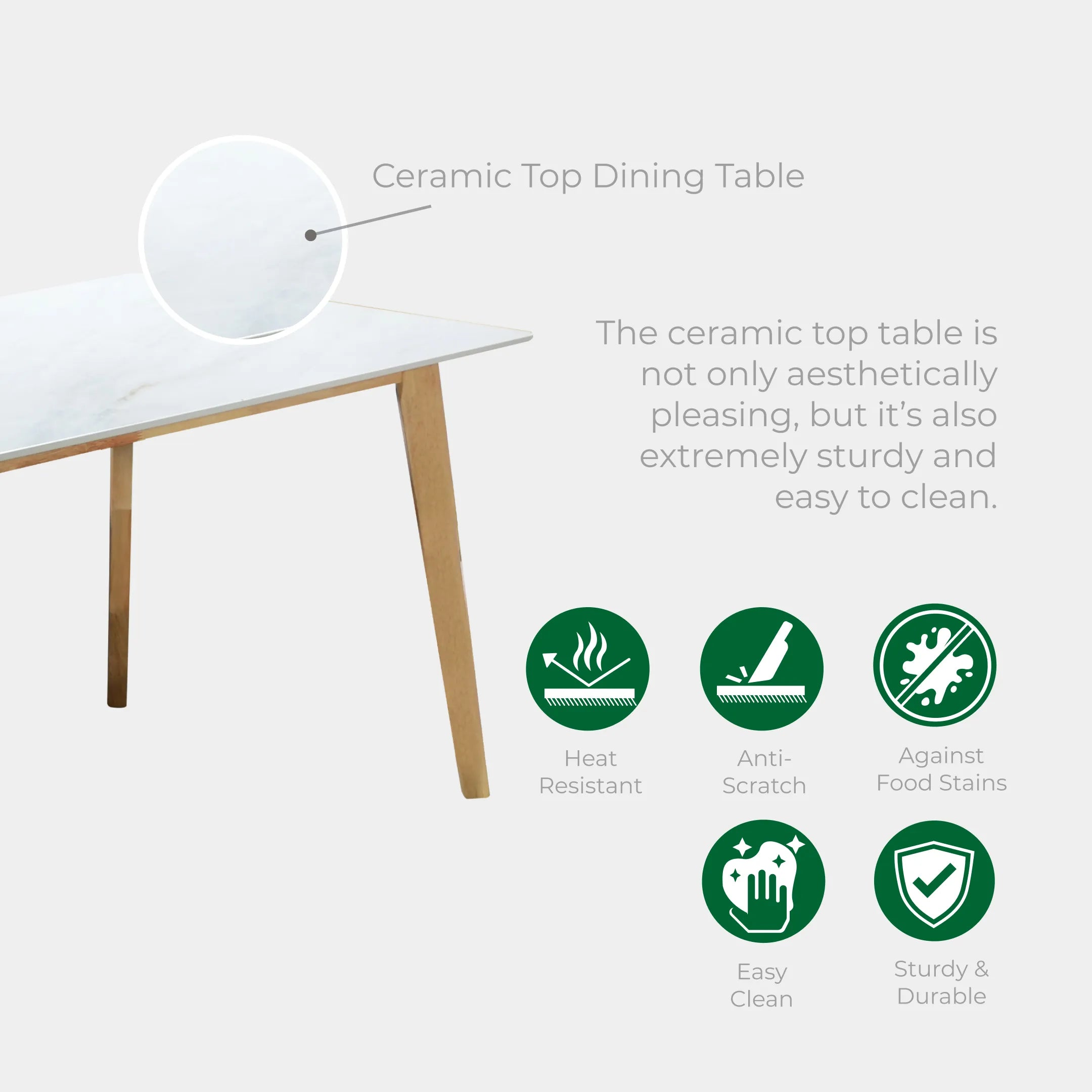 Goodnite (1+4+Bench) Ceramic Dining Set, Ceramic Top, Solid Rubber Wood