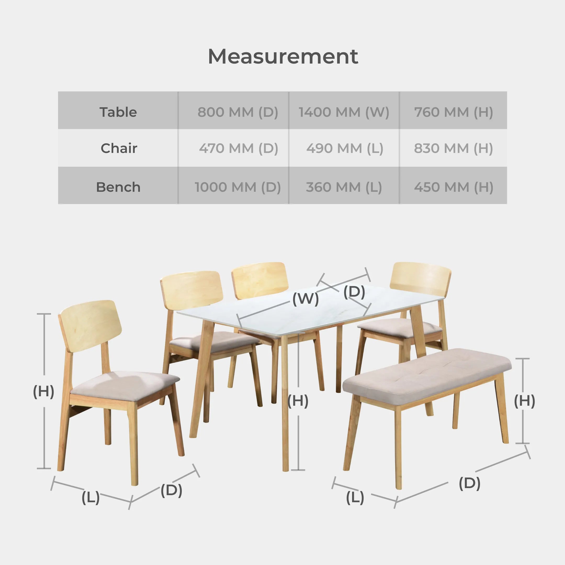 Goodnite (1+4+Bench) Ceramic Dining Set, Ceramic Top, Solid Rubber Wood