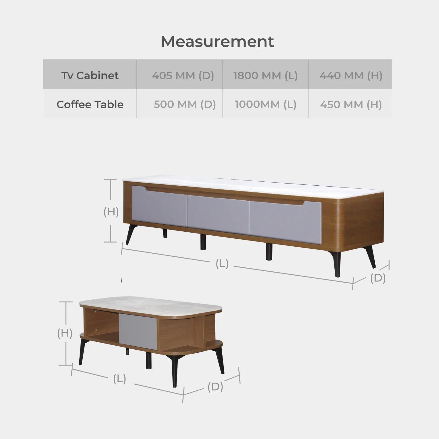 Goodnite Living Set, Ceramic Top TV Cabinet + Coffee Table