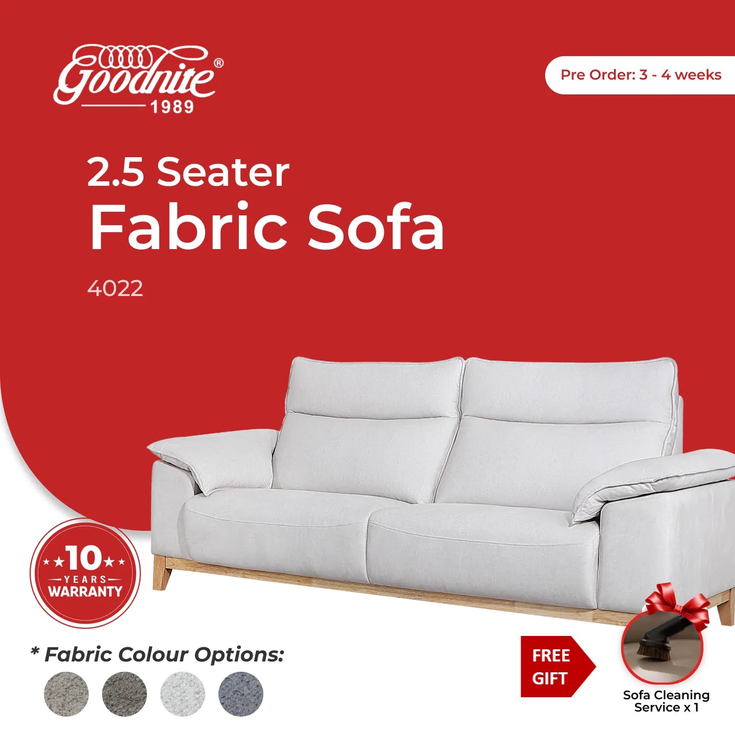 Goodnite Fabric Sofa (4022), L-Shape/ 1 Seater/ 2 Seater/ 2.5 Seater/ 2+2.5 Seater, 5 Years Warranty