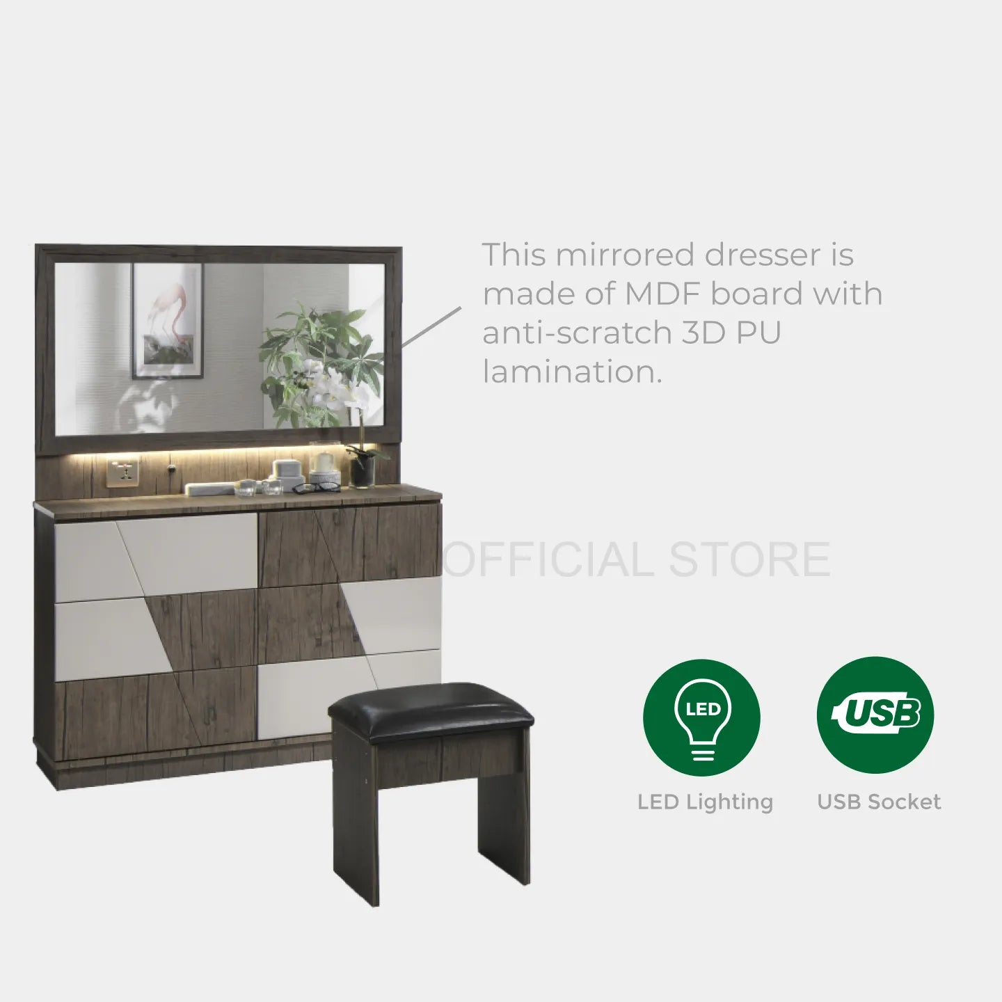 Goodnite Queen/ King Bedroom Set, Bedframe + Wardrobe + Dresser + Side Table (BAT6263)