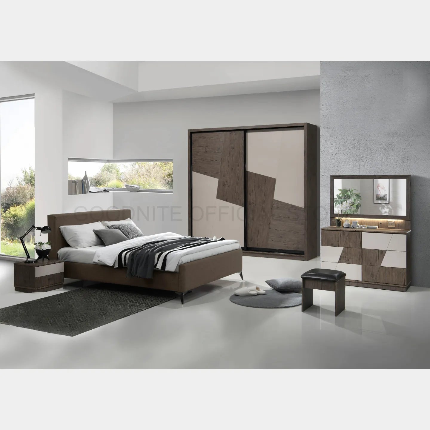 Goodnite Queen/ King Bedroom Set, Bedframe + Wardrobe + Dresser + Side Table (BAT6263)