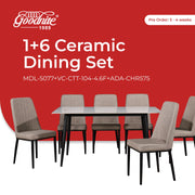 Goodnite (1+6) Ceramic Dining Set, Ceramic Top, Metal Leg, PU Chair