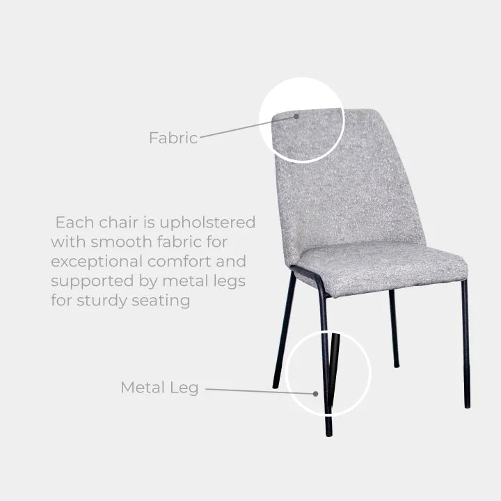 Goodnite (1+6) Marble Dining Set, Marble Top Table, Metal Leg, Fabric Chair