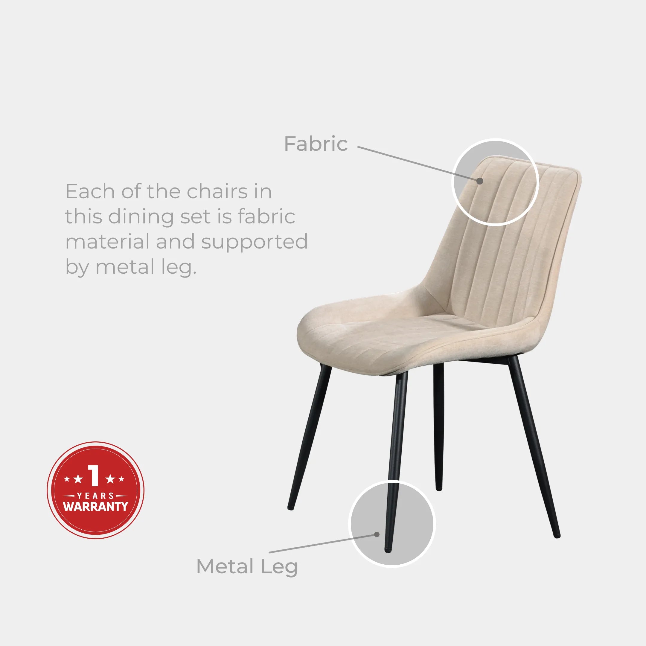Goodnite (1+6) Marble Dining Set (W 1800mm), Nano Marble Table, Metal Leg, Fabric Chair