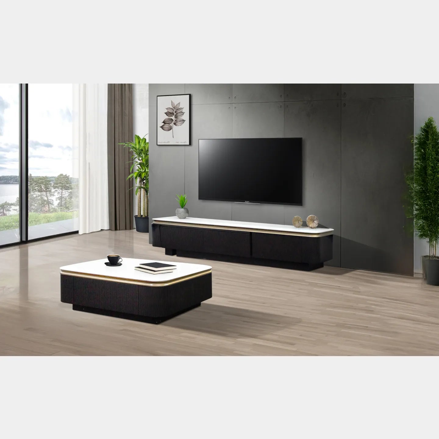 Goodnite Tech Stone Top TV Cabinet with Ceramic + Coffee Table (TV2508+CT2508)