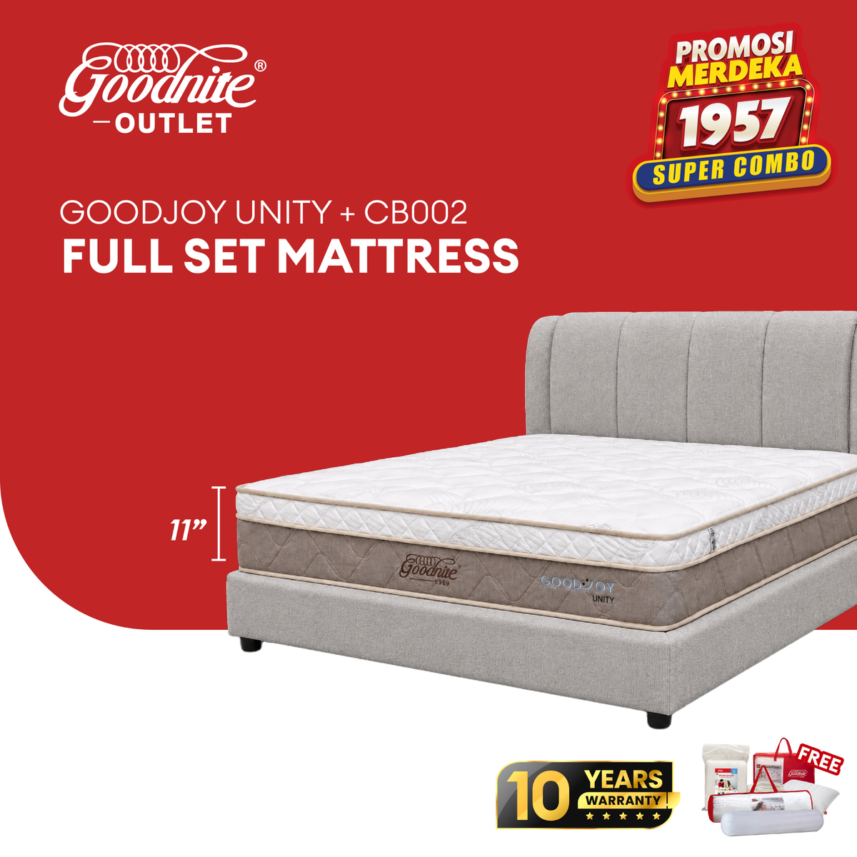 Goodnite GoodJoy Unity 5 Zone Pocket Spring Mattress (11 Inch) + CB002 Bedframe [Full Set]