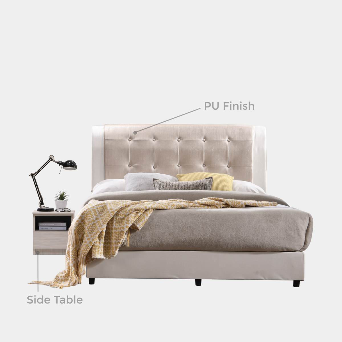Goodnite Queen Bedroom Set, Bedframe + Wardrobe + Dresser + Side Table (2119) + GoodJoy Care Mattress