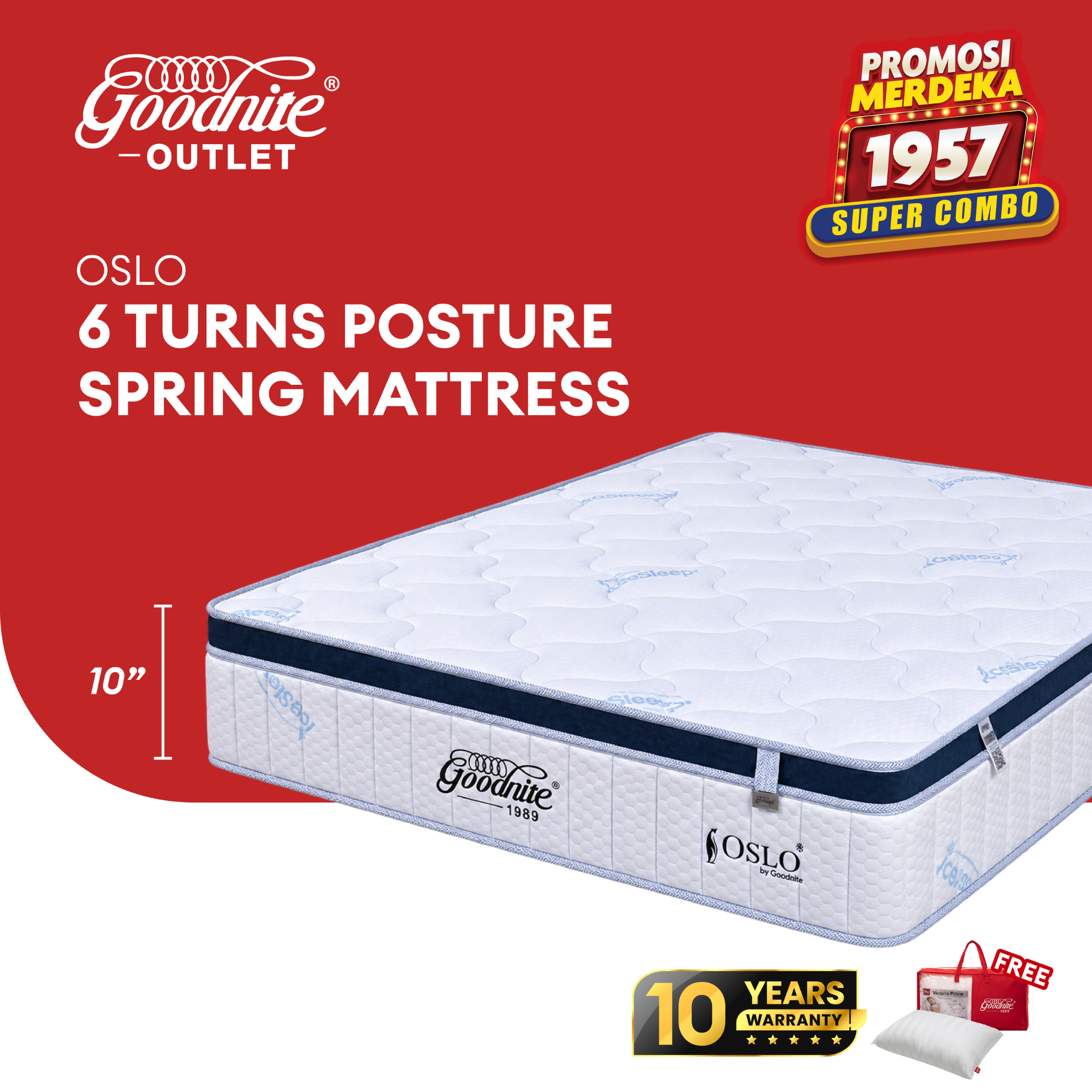 Goodnite Oslo 6 Turn Posture Spring Mattress (10 Inch) with Single/ Super Single/ Queen/ King