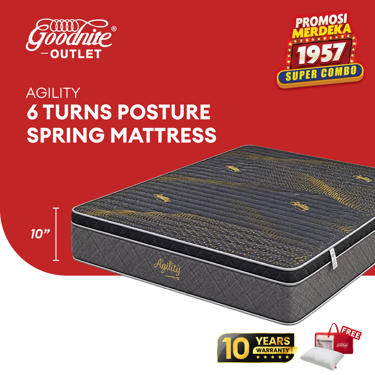 Goodnite Agility 6 Turn Posture Spring Mattress (10 Inch) with Single/ Super Single/ Queen/ King