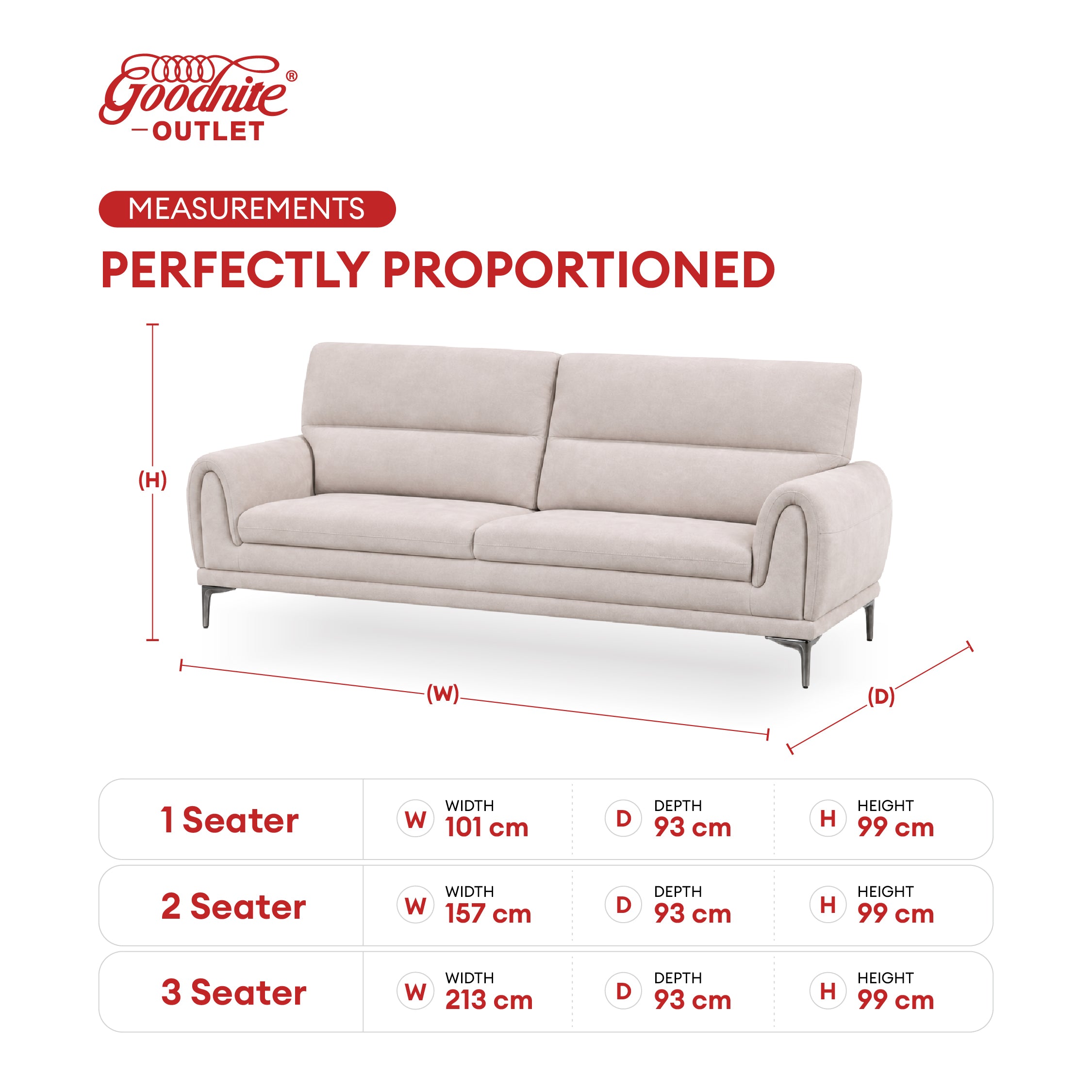 Goodnite Fabric Sofa (3011), 1 Seater/ 2 Seater/ 3 Seater/ 2+3 Seater, 5 Years Warranty