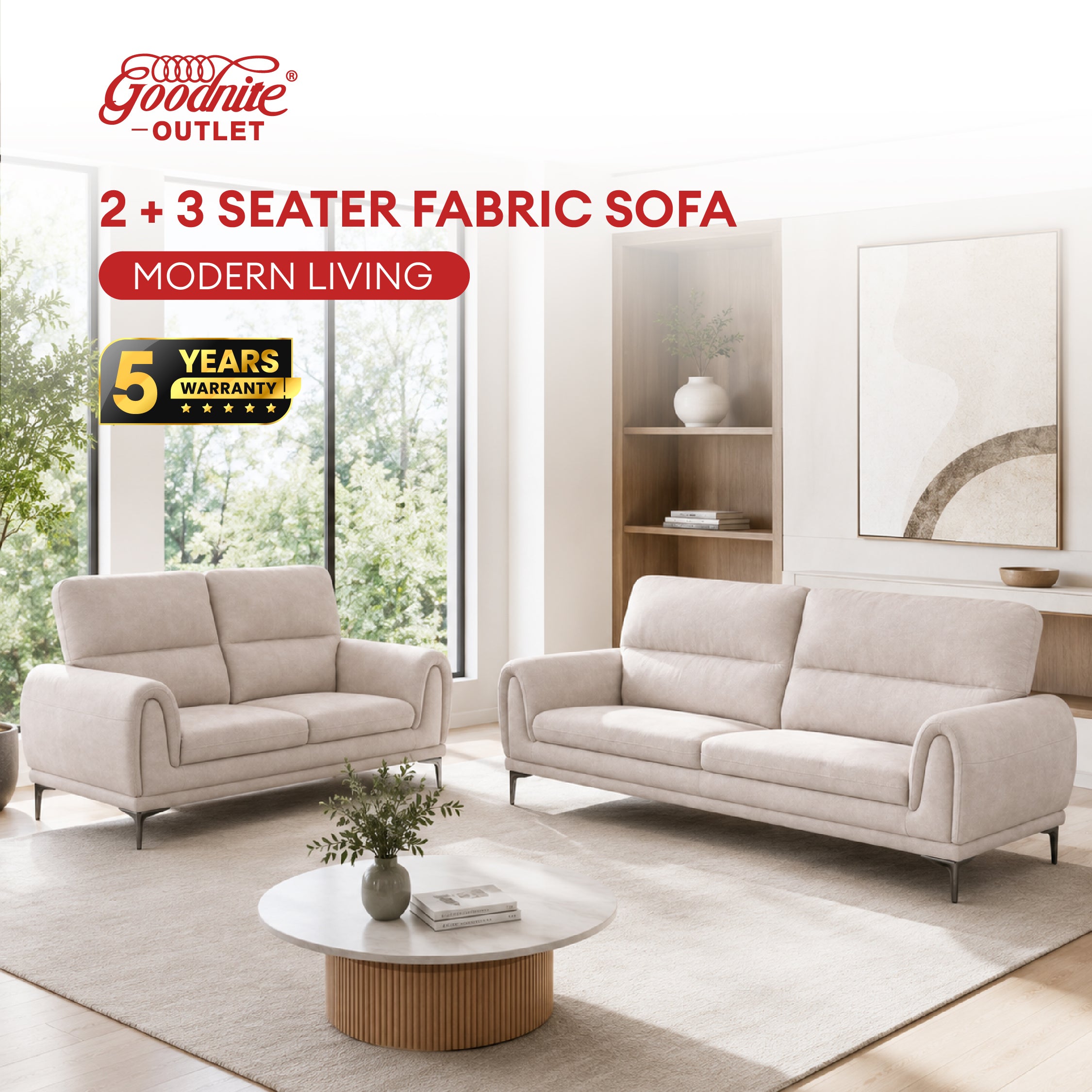 Goodnite Fabric Sofa (3011), 1 Seater/ 2 Seater/ 3 Seater/ 2+3 Seater, 5 Years Warranty