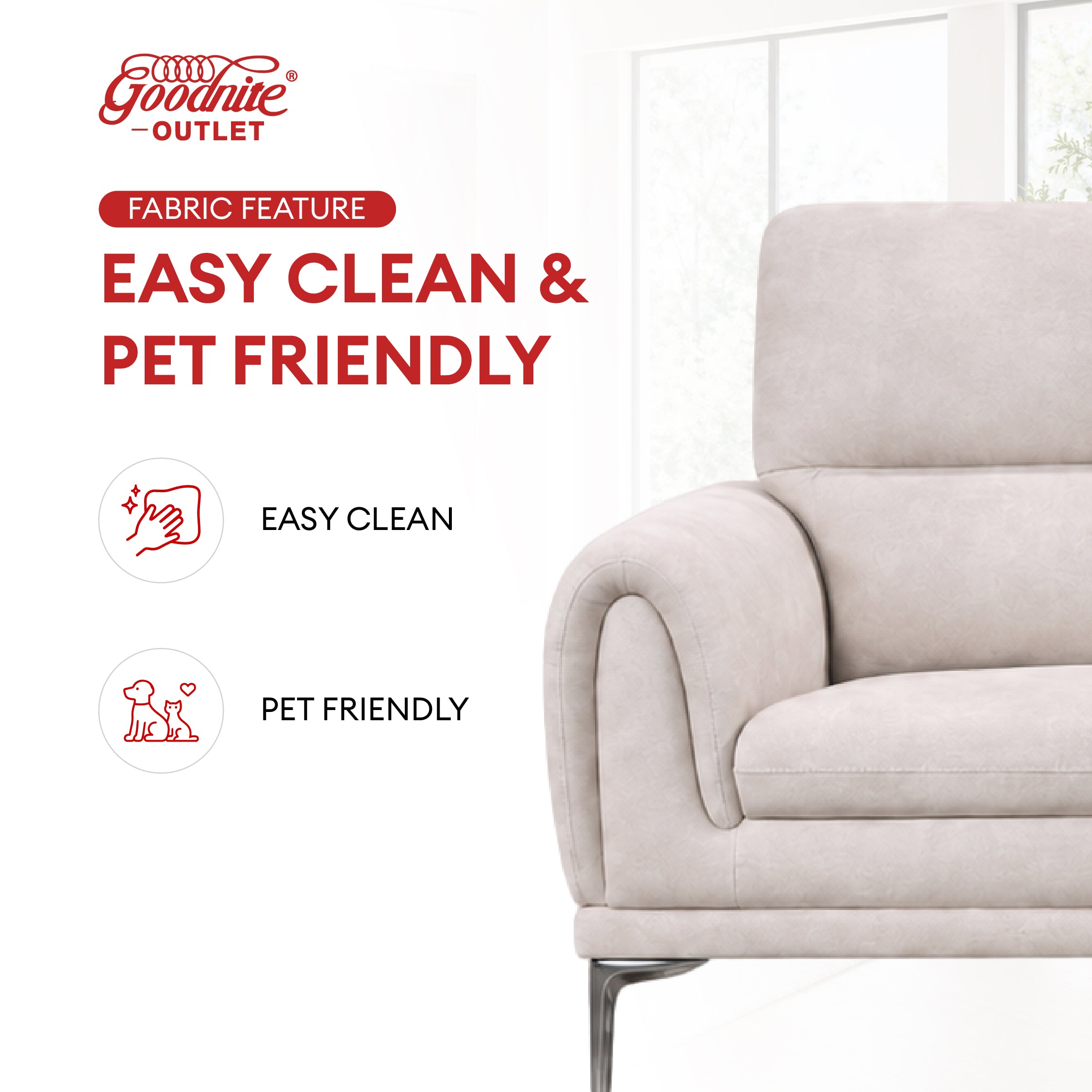 Goodnite Fabric Sofa (3011), 1 Seater/ 2 Seater/ 3 Seater/ 2+3 Seater, 5 Years Warranty