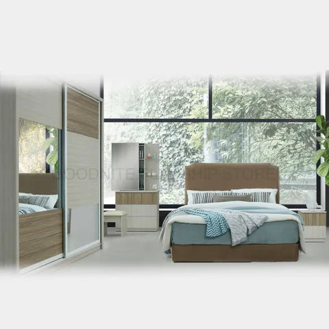 Goodnite Queen/ King Bedroom Set (HR2313), Bedframe + Wardrobe + Dresser + Side Table