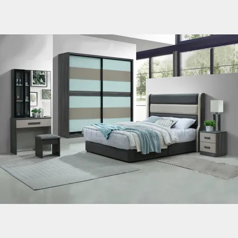 Goodnite Queen/ King Bedroom Set, Bedframe + Wardrobe + Dresser + Side Table (HR2314)