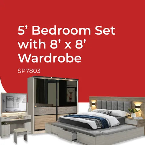 Goodnite Queen/ King Bedroom Set, Bedframe + Wardrobe + Dresser + Side Table (SP7803)